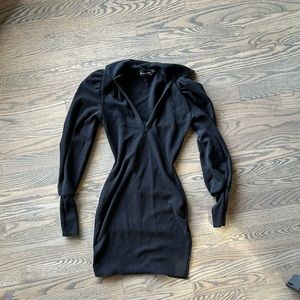 V neck knit dress with collar